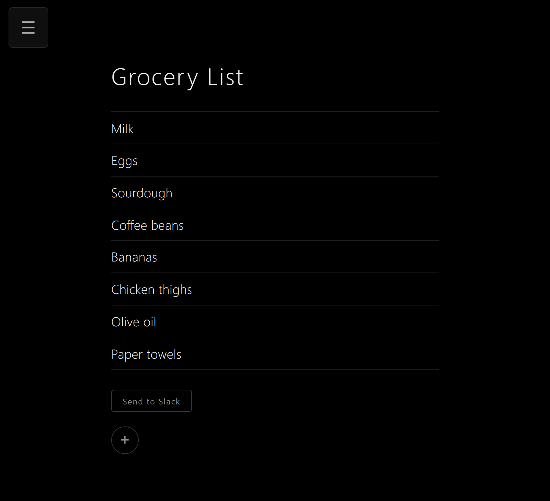 The grocery list page